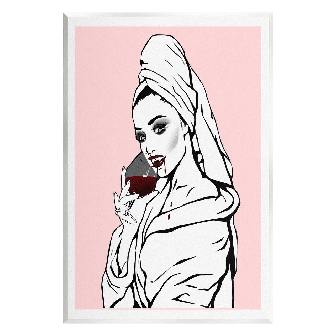 Stupell Industries Pink Vampire Fashionista Drinking Wine Wall Plaque Art